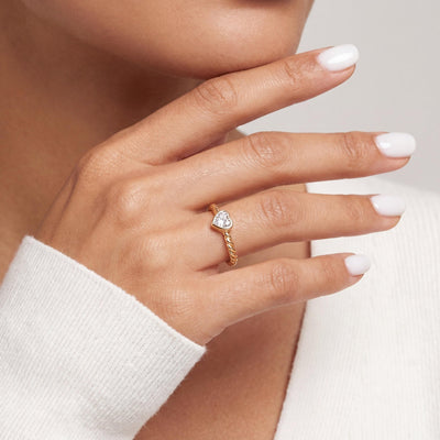 14K gold heart shape engagement ring, styled view