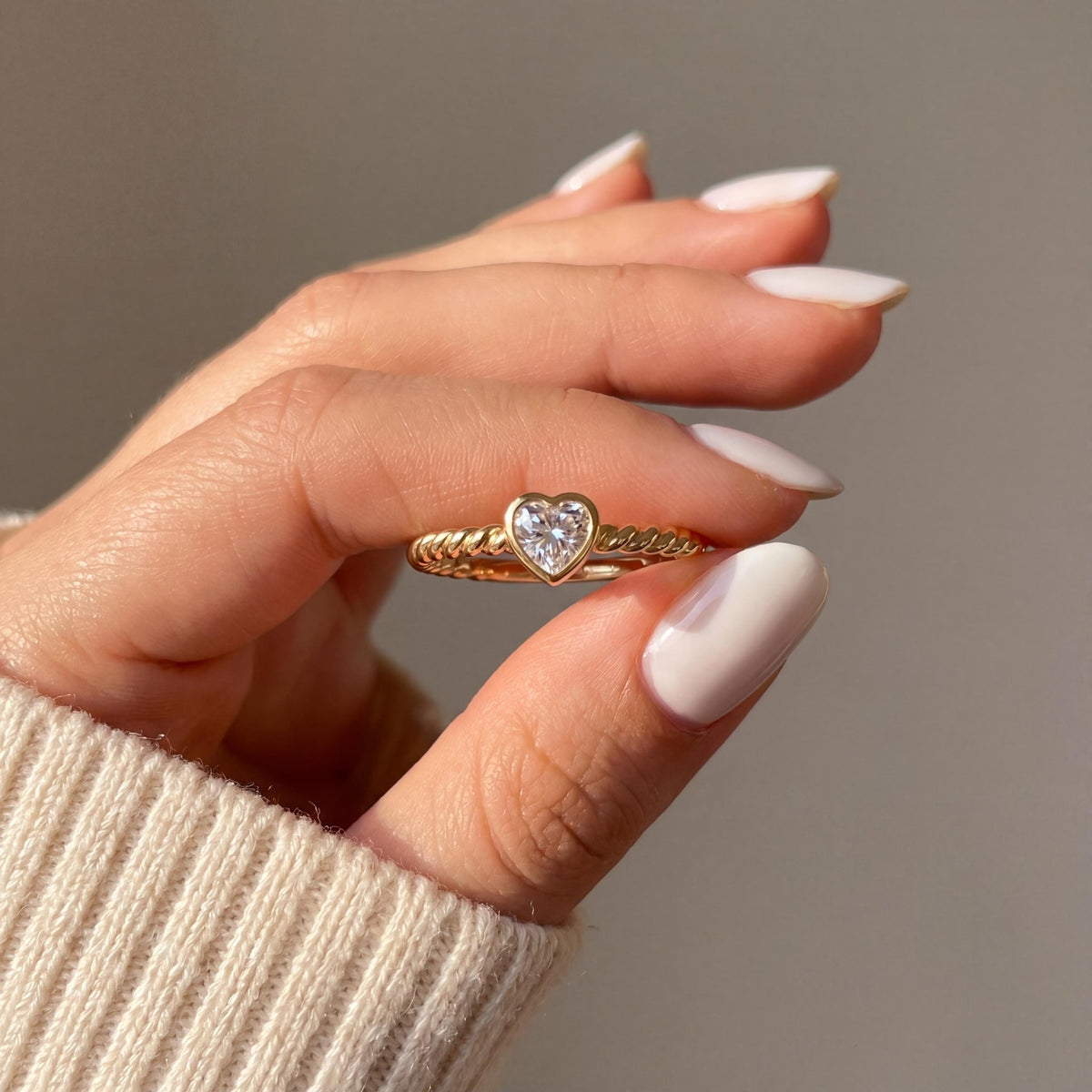 14K gold heart shape engagement ring, styled view