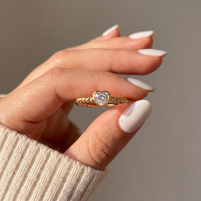 14K gold heart shape engagement ring, styled view