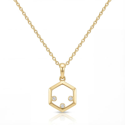 14K gold hexagon zirconia necklace, product photo