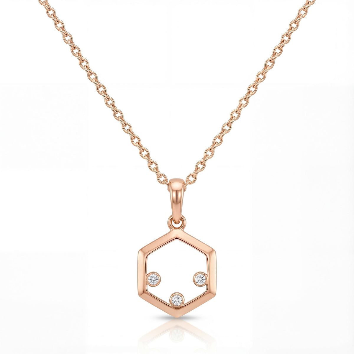 14K gold hexagon zirconia necklace, styled view