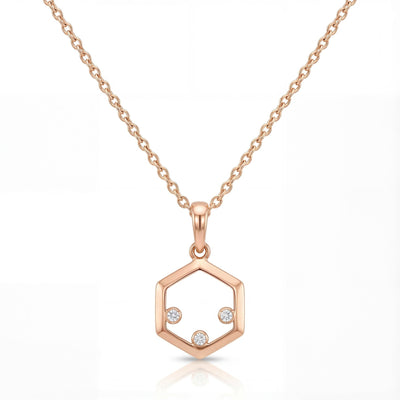 14K gold hexagon zirconia necklace, styled view