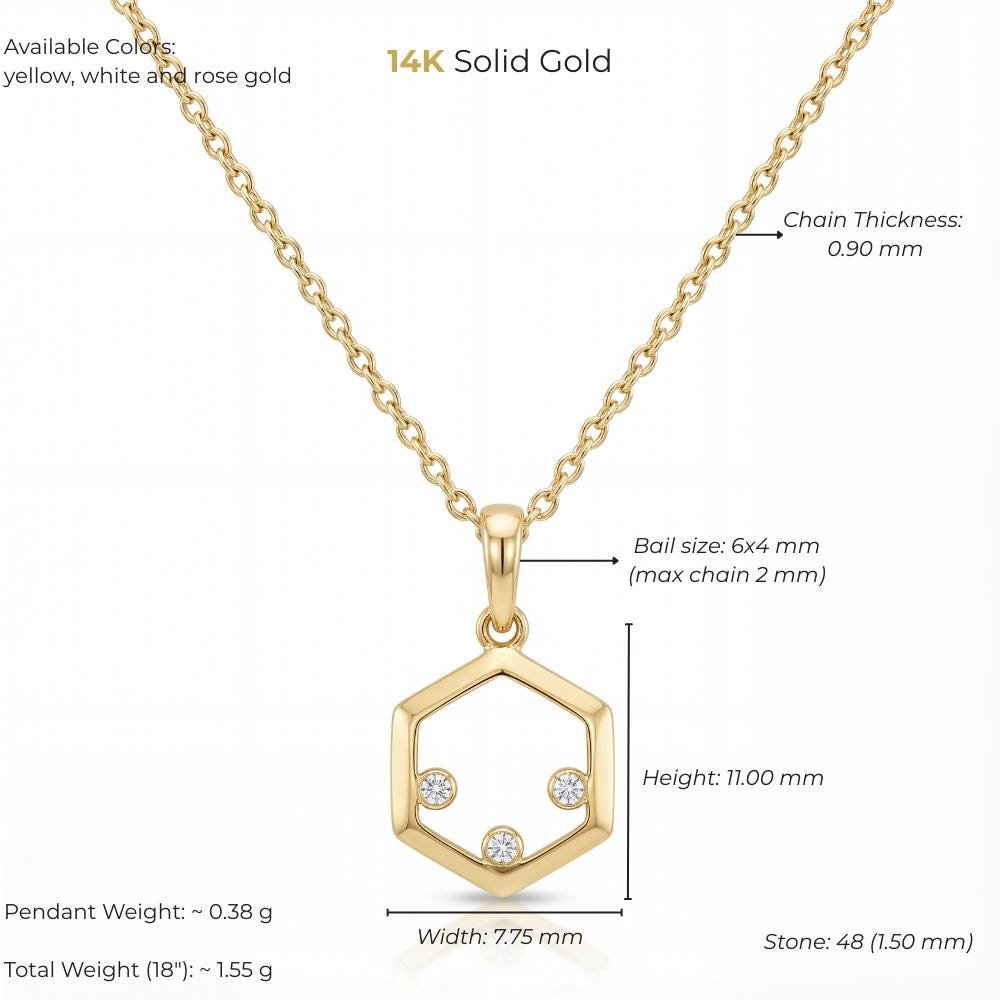 14K gold hexagon zirconia size and weight guide, size and weight guide