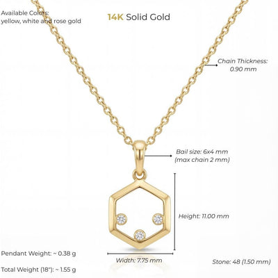 14K gold hexagon zirconia size and weight guide, size and weight guide