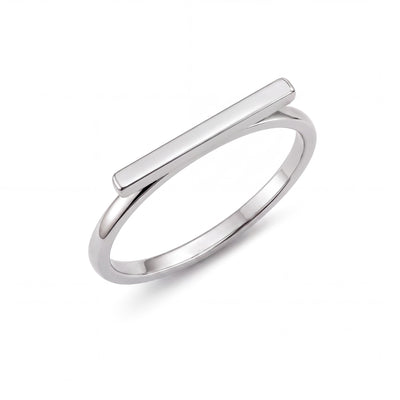 14K white gold horizontal bar ring flat lay on white background