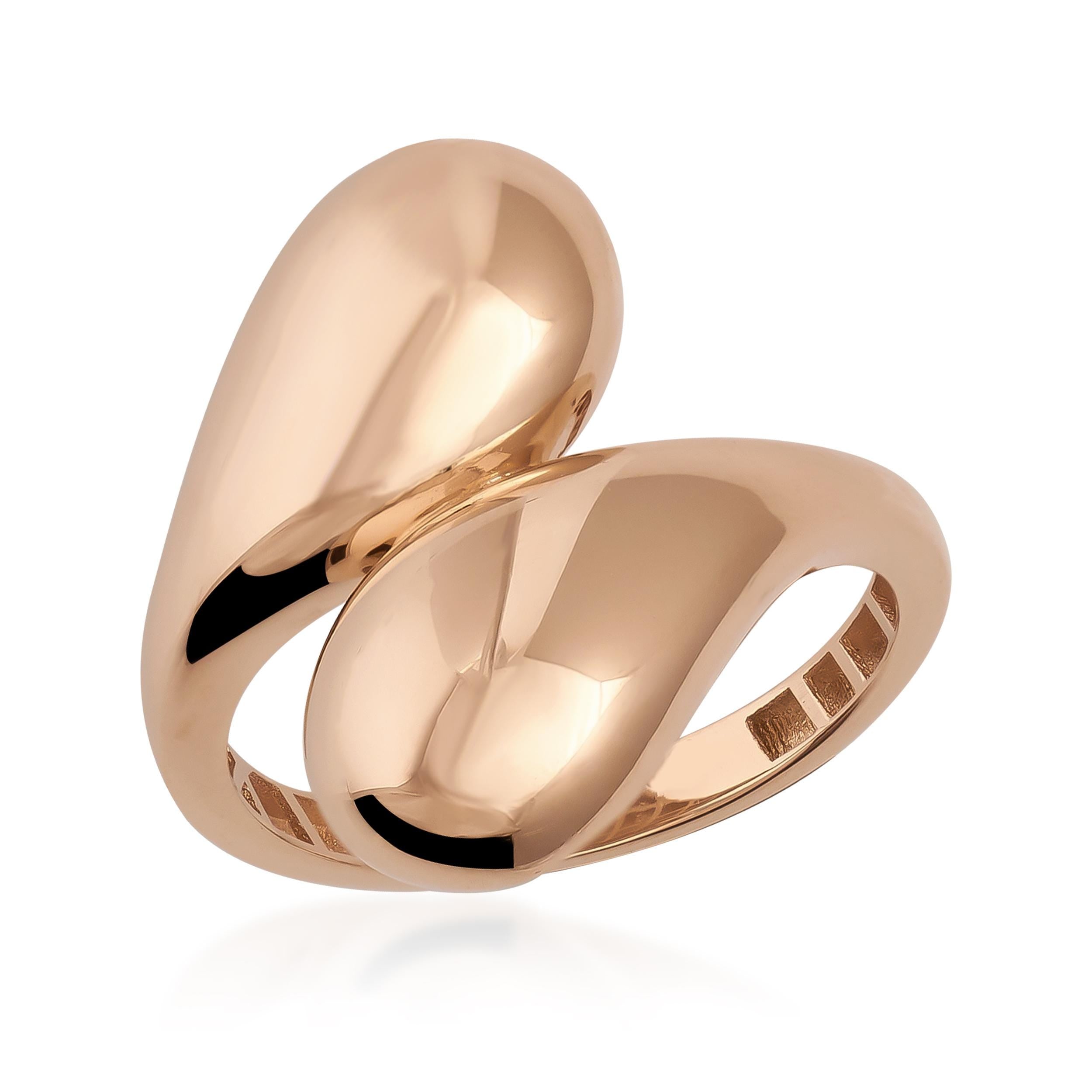 14K Solid Gold Double Teardrop Bypass Ring  Bold Twin Wrap Statement, Modern Fine Jewelry