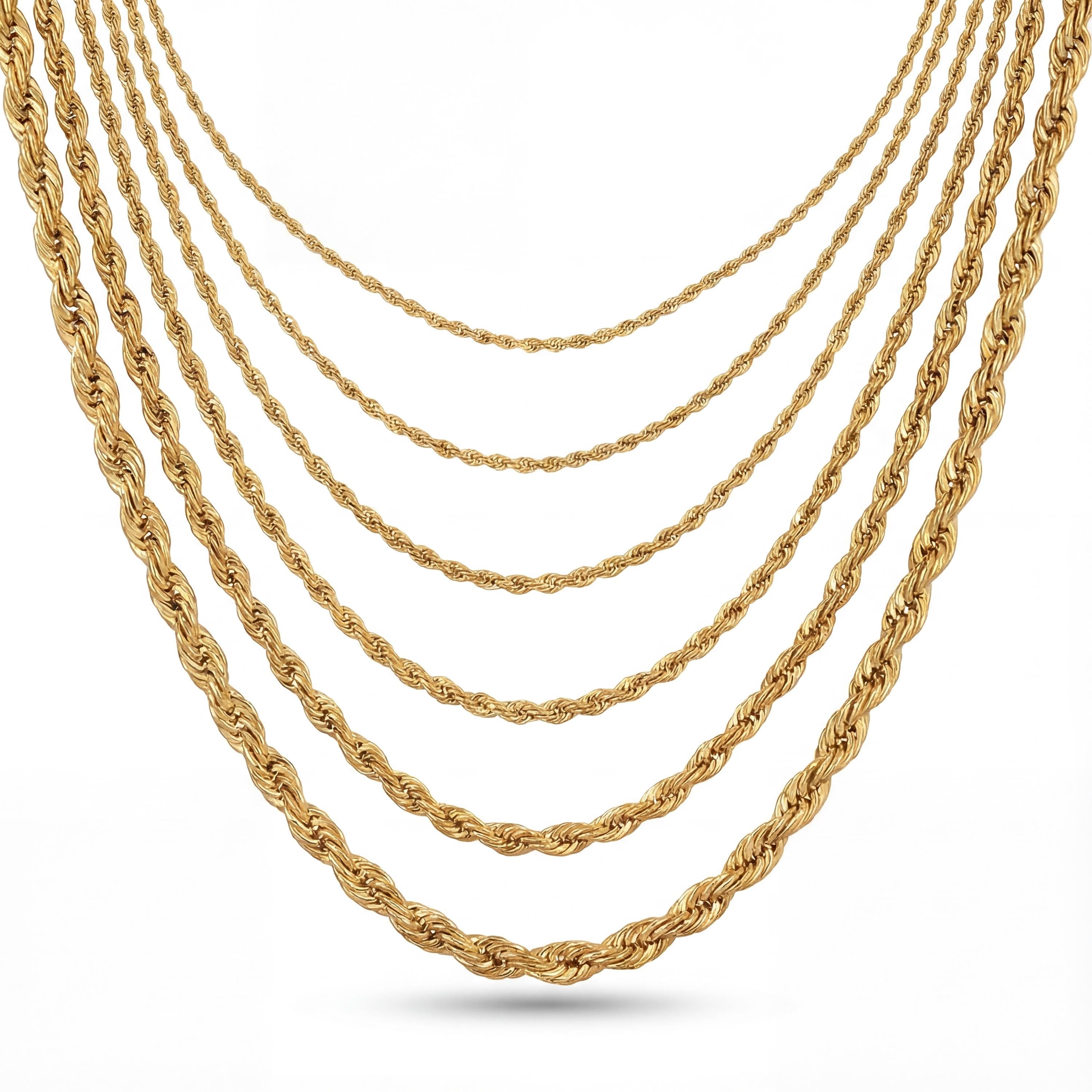 14K Solid Gold Rope Chain Necklace  Fine Jewelry, 2mm to 5mm - Gift for Her