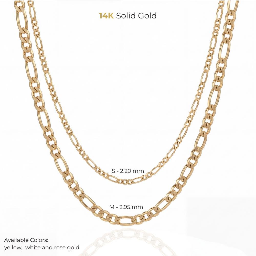 Figaro Chain Necklace 14K Solid Gold Handmade Fine Jewelry -  2.20 mm or 2.95 mm