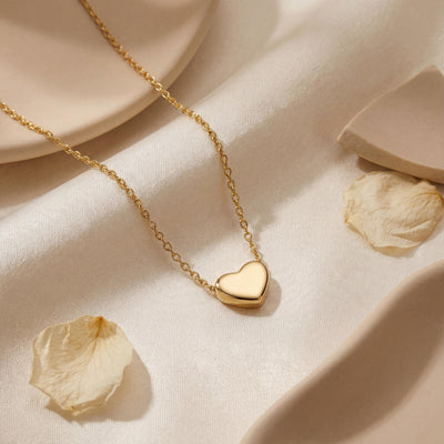 14K Solid Gold Heart Necklace Handmade Minimal Dainty Unisex Jewelry