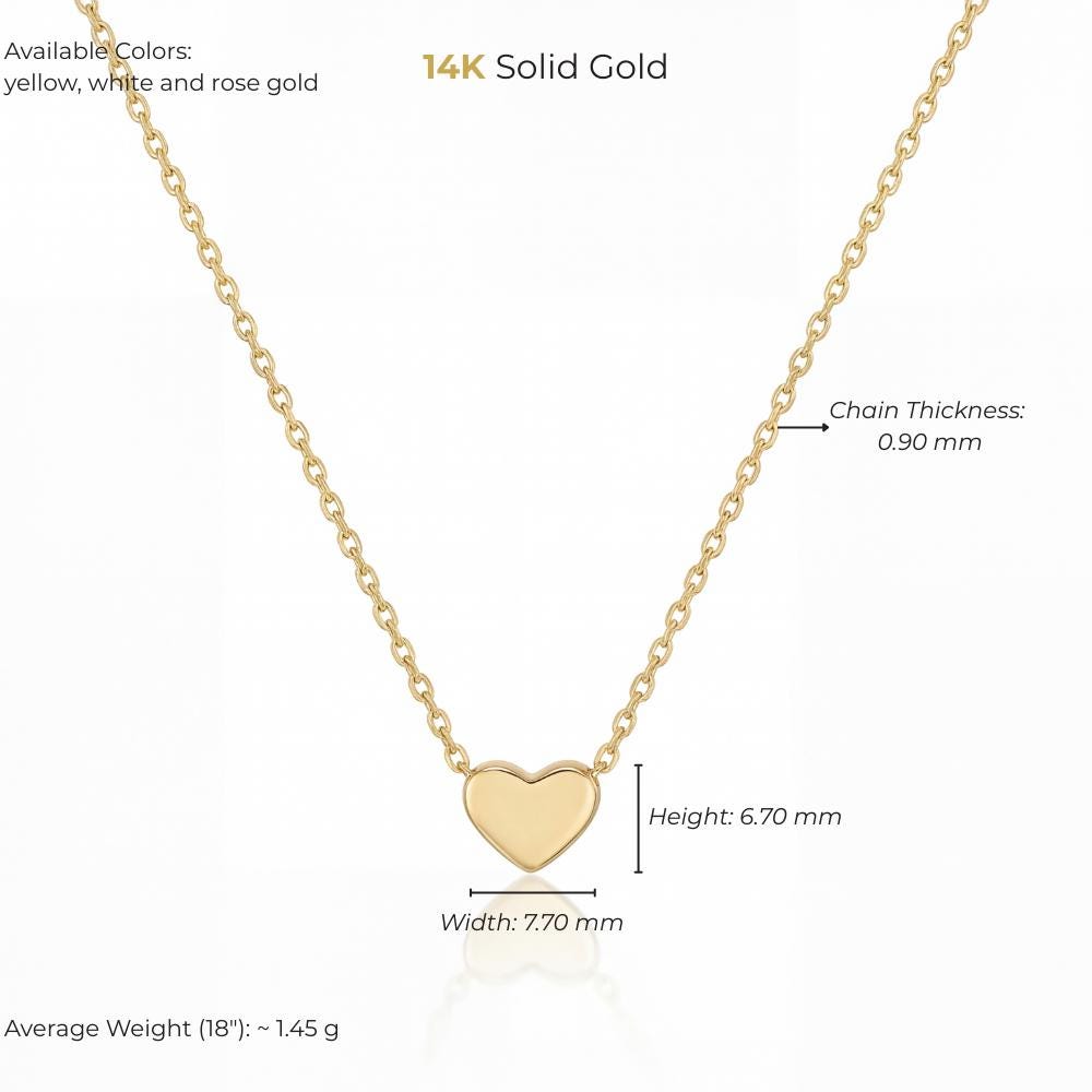 14K Solid Gold Heart Necklace Handmade Minimal Dainty Unisex Jewelry