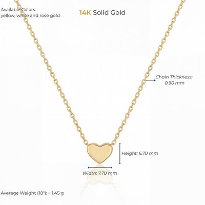 14K Solid Gold Heart Necklace Handmade Minimal Dainty Unisex Jewelry