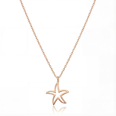 14K Solid Gold Starfish Necklace Handmade Minimal Dainty Unisex Jewelry