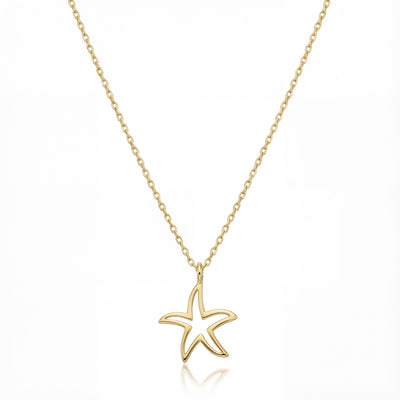 14K Solid Gold Starfish Necklace Handmade Minimal Dainty Unisex Jewelry