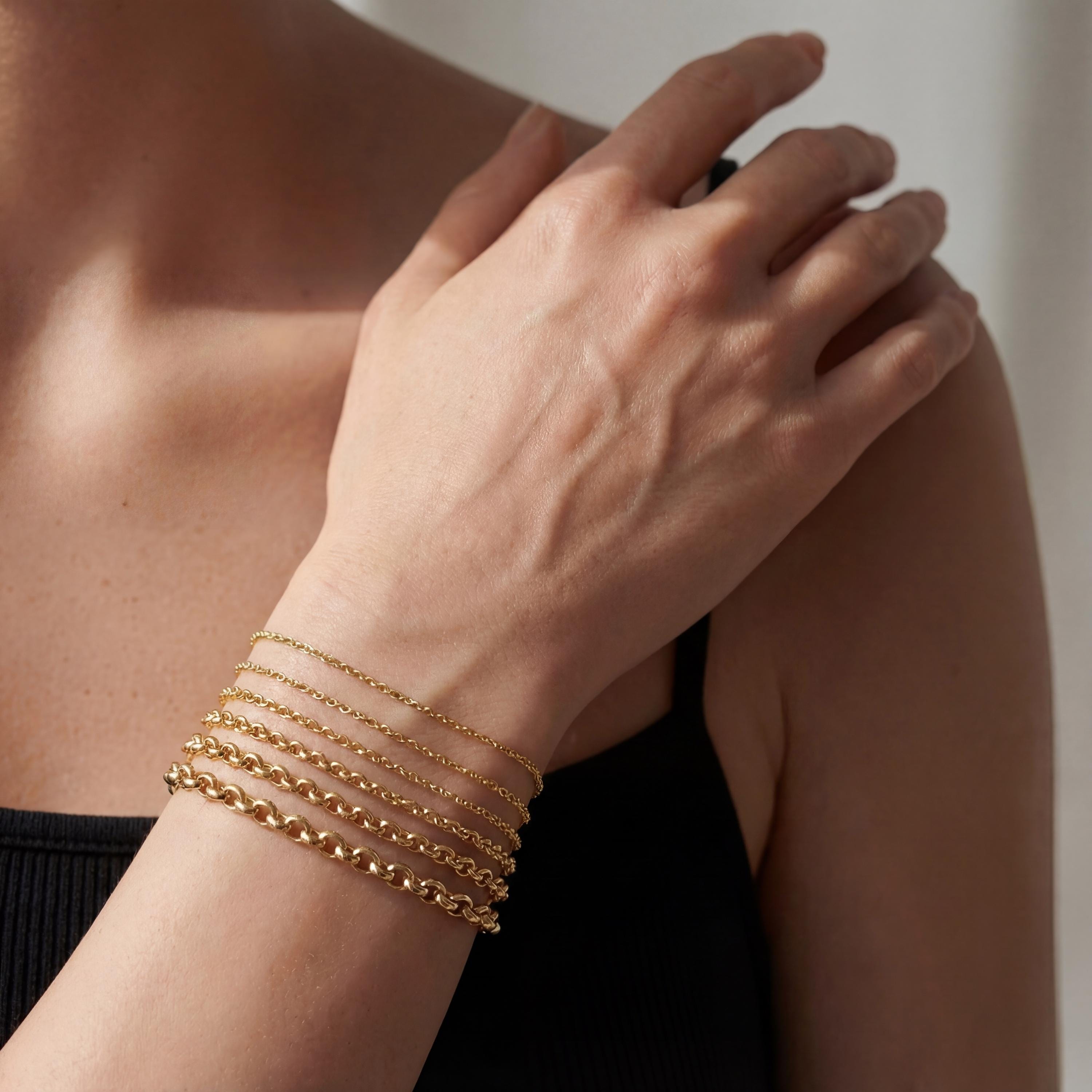 14K Solid Gold Rolo Chain Bracelet - Real Gold, Men & Women, Unisex - Handmade Fine Jewelry
