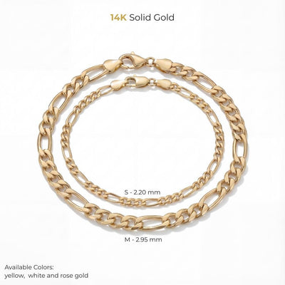14K Solid Gold Figaro Chain Bracelet Handmade Minimal Unisex Jewelry
