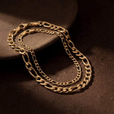 14K Solid Gold Figaro Chain Bracelet Handmade Minimal Unisex Jewelry