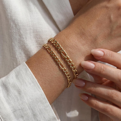 14K Solid Gold Figaro Chain Bracelet Handmade Minimal Unisex Jewelry