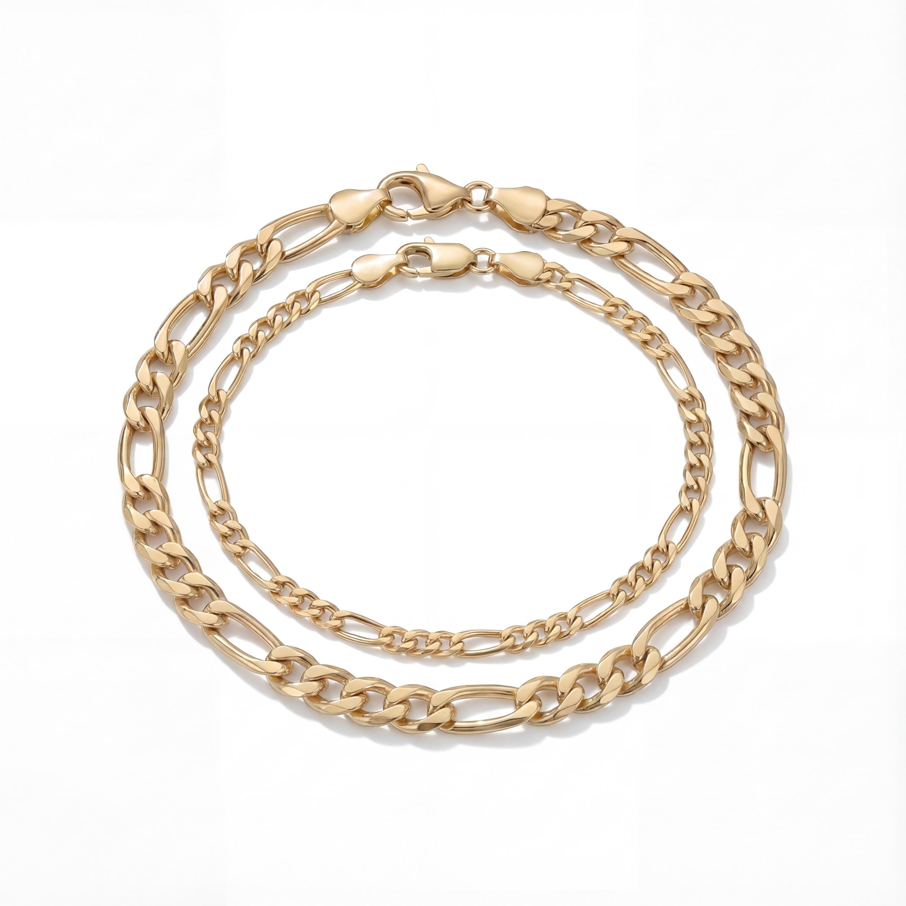 14K Solid Gold Figaro Chain Bracelet Handmade Minimal Unisex Jewelry