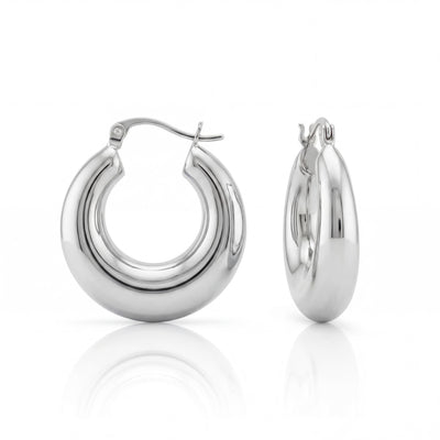 14K Solid Gold Thick Hoop Earrings, Handmade Chunky Huggie Hoops, Minimal Jewelry