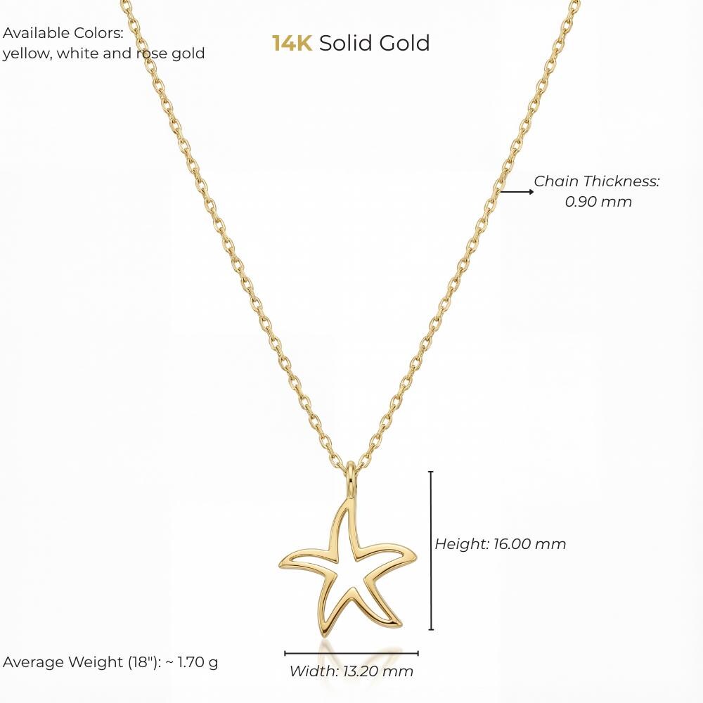 14K Solid Gold Starfish Necklace Handmade Minimal Dainty Unisex Jewelry