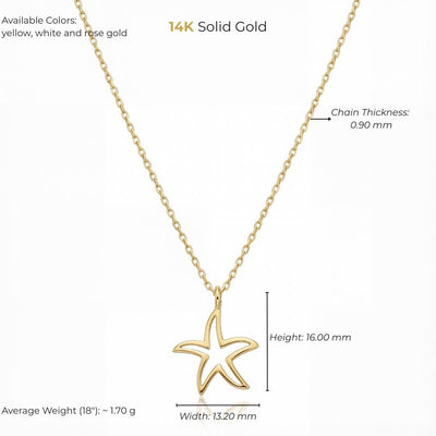 14K Solid Gold Starfish Necklace Handmade Minimal Dainty Unisex Jewelry