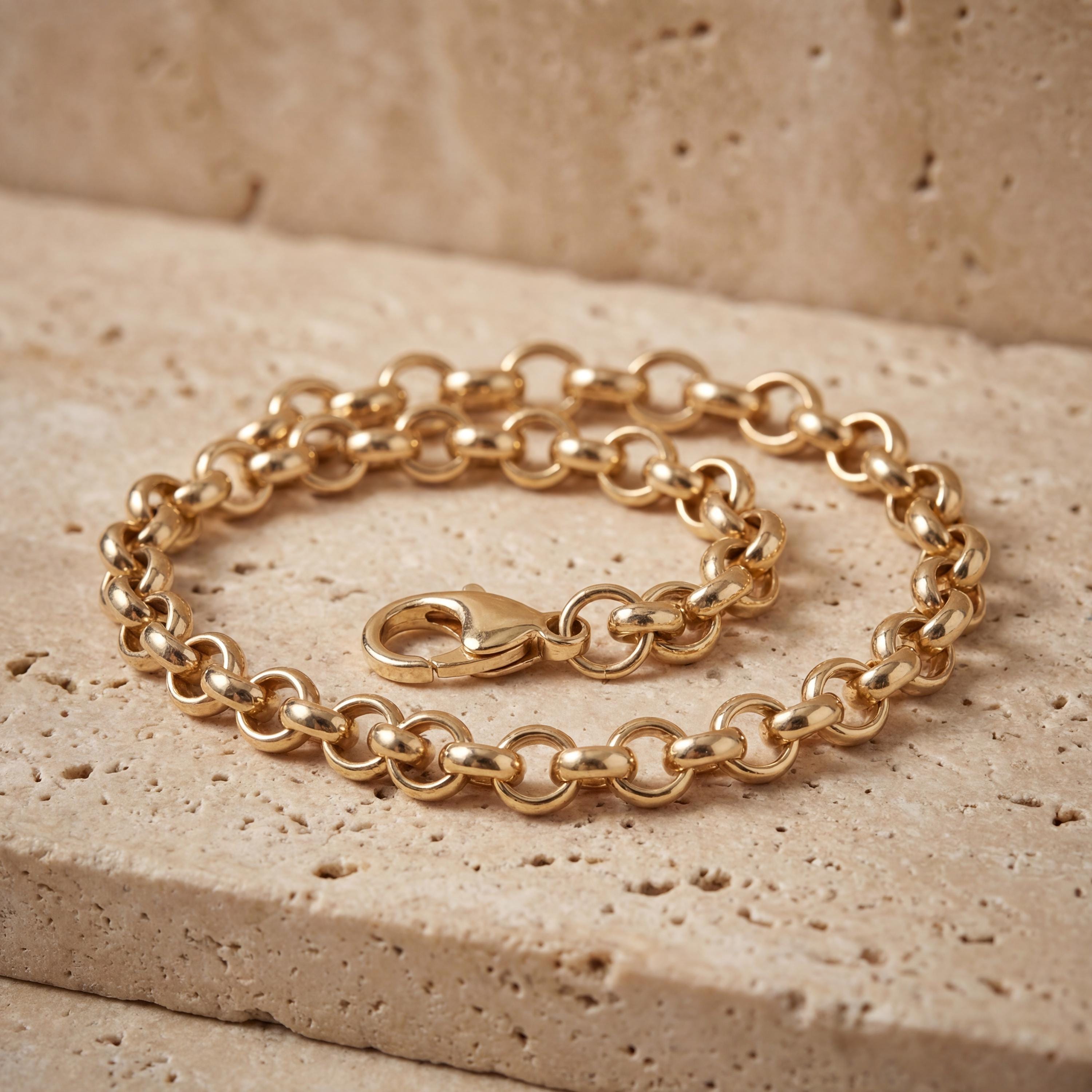 14K Solid Gold Rolo Chain Bracelet - Real Gold, Men & Women, Unisex - Handmade Fine Jewelry