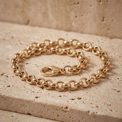 14K Solid Gold Rolo Chain Bracelet - Real Gold, Men & Women, Unisex - Handmade Fine Jewelry