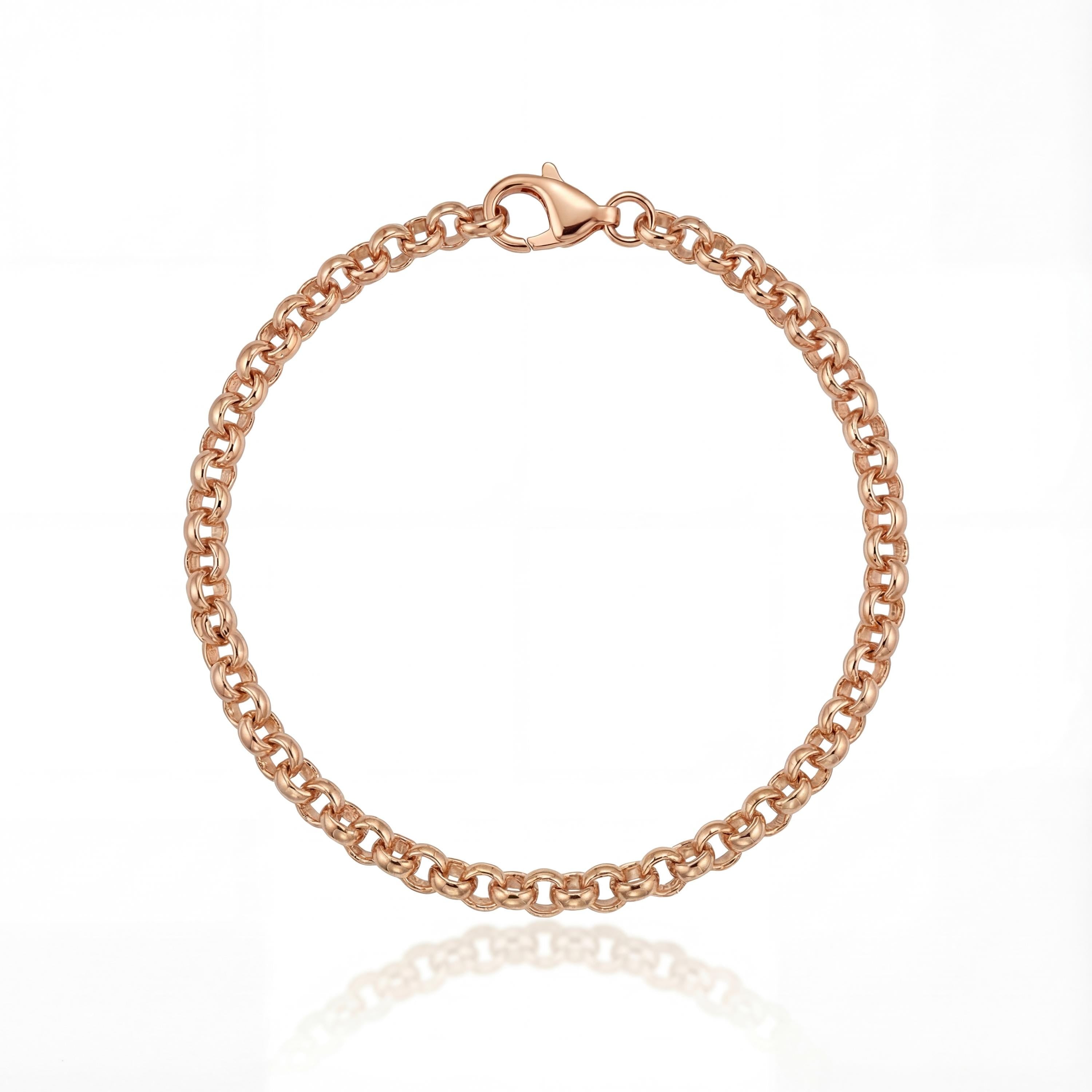 14K Solid Gold Rolo Chain Bracelet - Real Gold, Men & Women, Unisex - Handmade Fine Jewelry