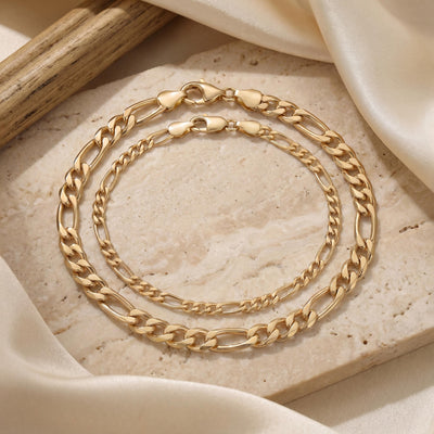 14K Solid Gold Figaro Chain Bracelet Handmade Minimal Unisex Jewelry