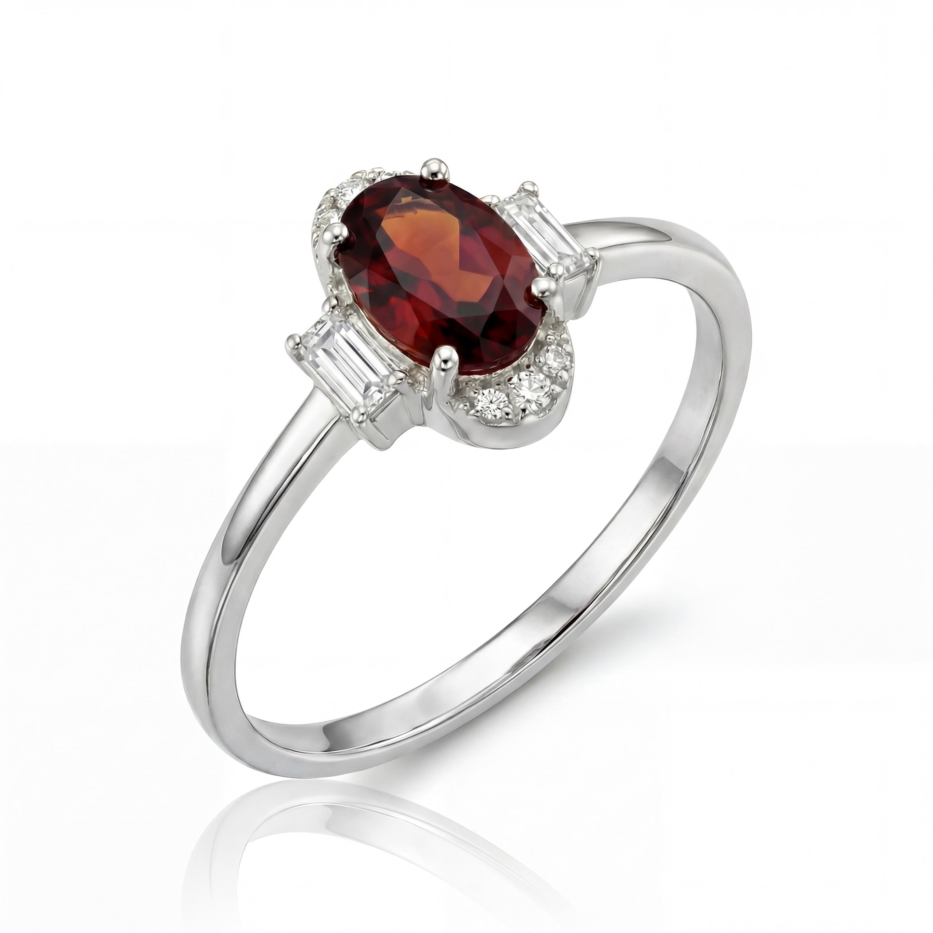 14K Solid Gold Ruby Oval Vintage Ring - Baguette Shape Stone - Handmade Fine Jewelry