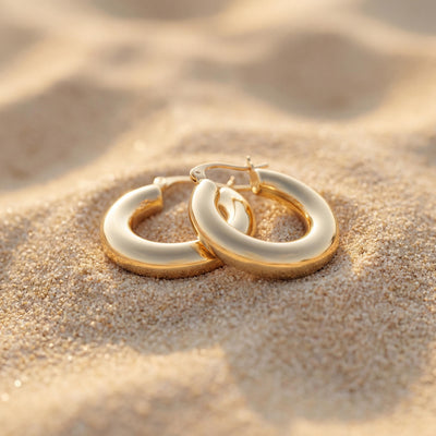 14K Solid Gold Thick Hoop Earrings, Handmade Chunky Huggie Hoops, Minimal Jewelry