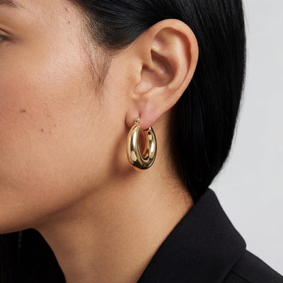 14K Solid Gold Thick Hoop Earrings, Handmade Chunky Huggie Hoops, Minimal Jewelry