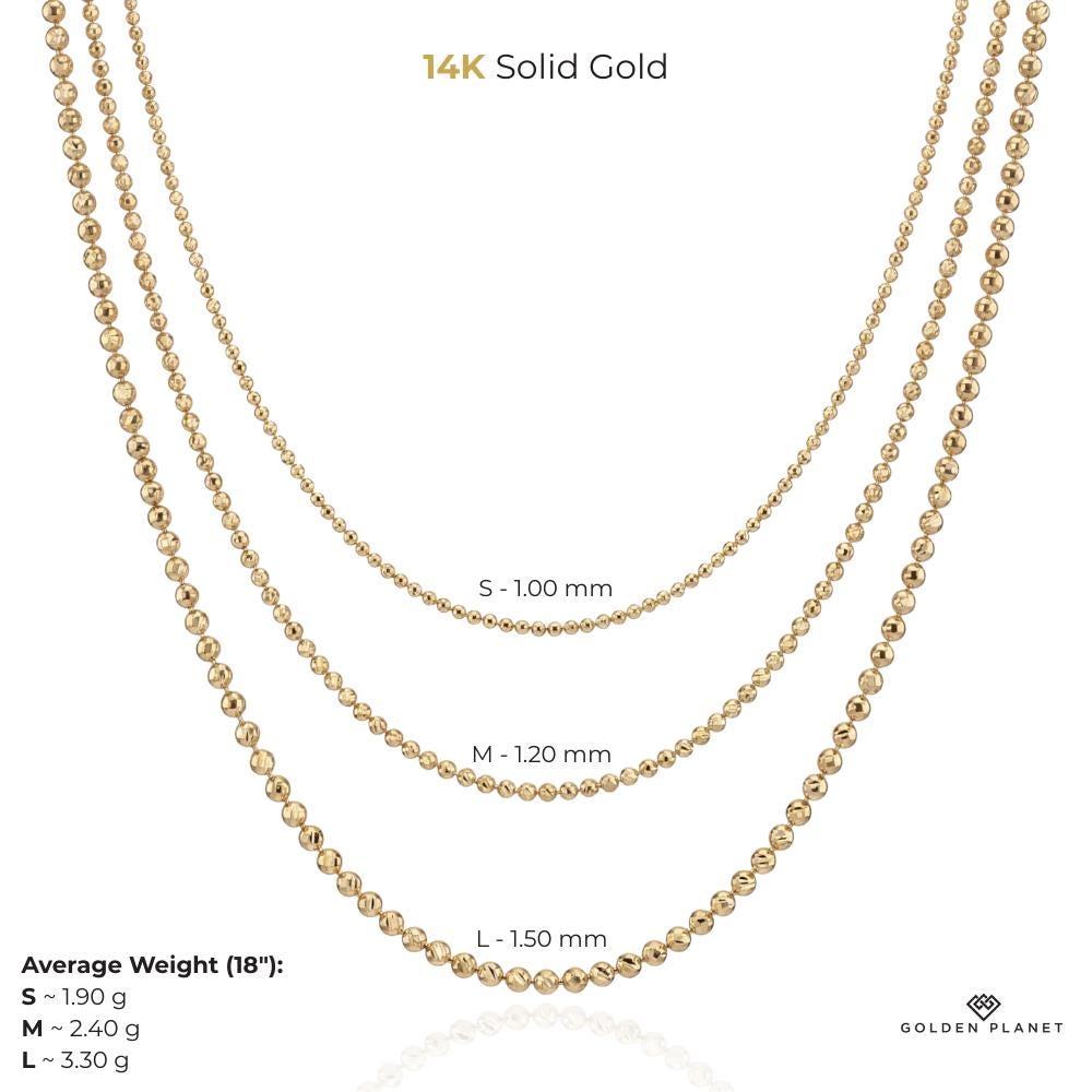 14K Solid Gold Ball Chain Necklace  Minimal Beaded 1mm 1.2mm 1.5mm  Everyday Fine Jewelry