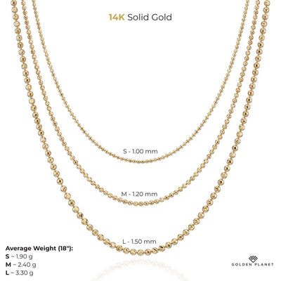 14K Solid Gold Ball Chain Necklace  Minimal Beaded 1mm 1.2mm 1.5mm  Everyday Fine Jewelry