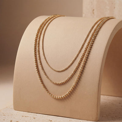 14K Solid Gold Ball Chain Necklace  Minimal Beaded 1mm 1.2mm 1.5mm  Everyday Fine Jewelry