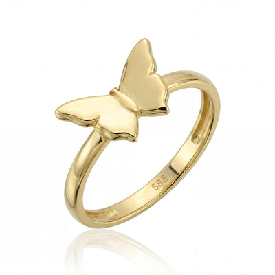 14K Solid Gold Butterfly Ring, Handmade Minimal Nature Inspired Fine Jewelry, Gift For Her