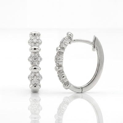 14K Solid Gold Pavé Hoop Earrings, Handmade Minimal Huggie for Women, Everyday Luxury Jewelry