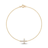 14K yellow gold cross bracelet, fine cable chain with a small clear stone cross and spring ring clasp