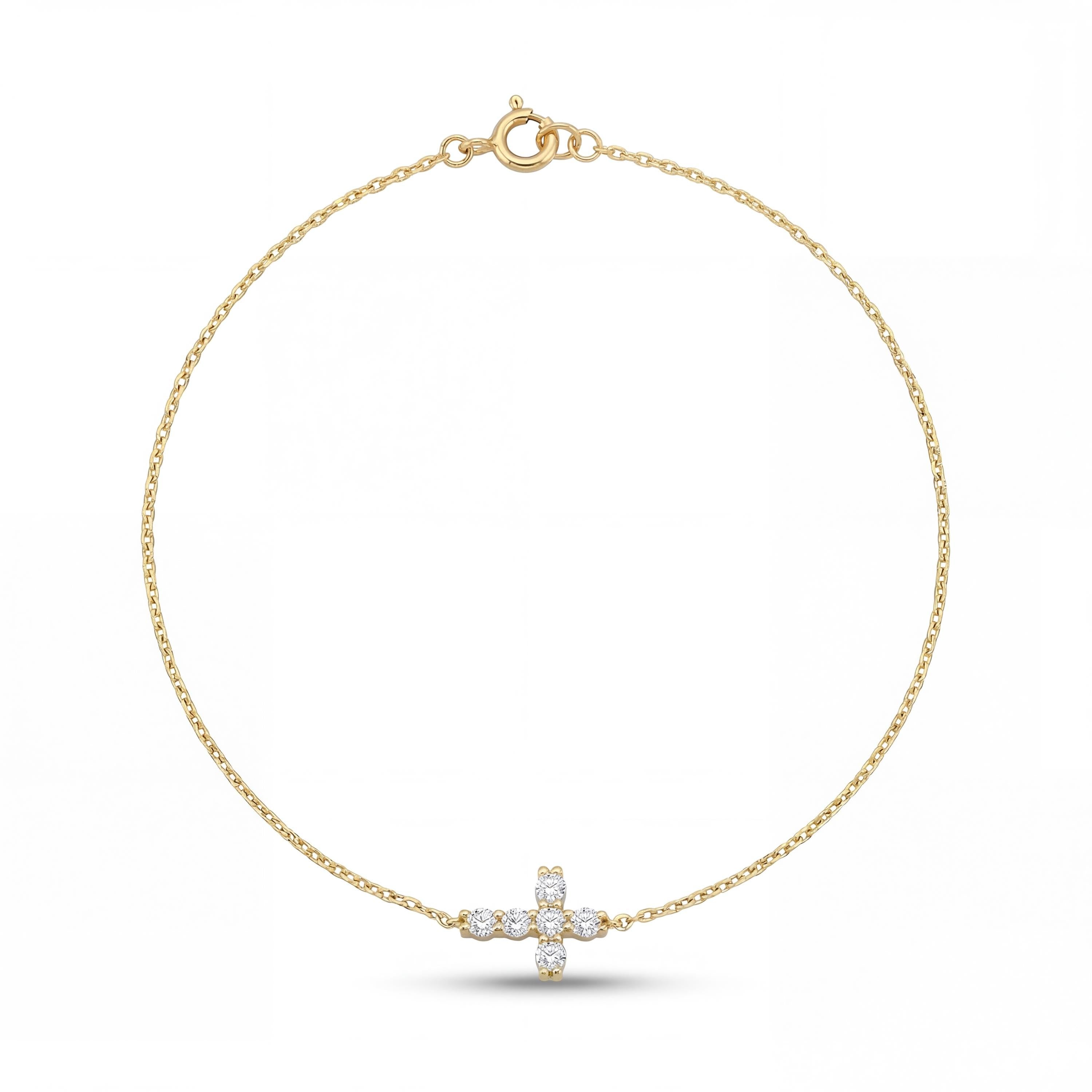 14K Solid Gold Cross Bracelet, Minimal Christian, Luxury Faith Bracelet, Dainty Religious Jewelry