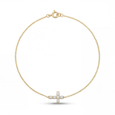 14K Solid Gold Cross Bracelet, Minimal Christian, Luxury Faith Bracelet, Dainty Religious Jewelry
