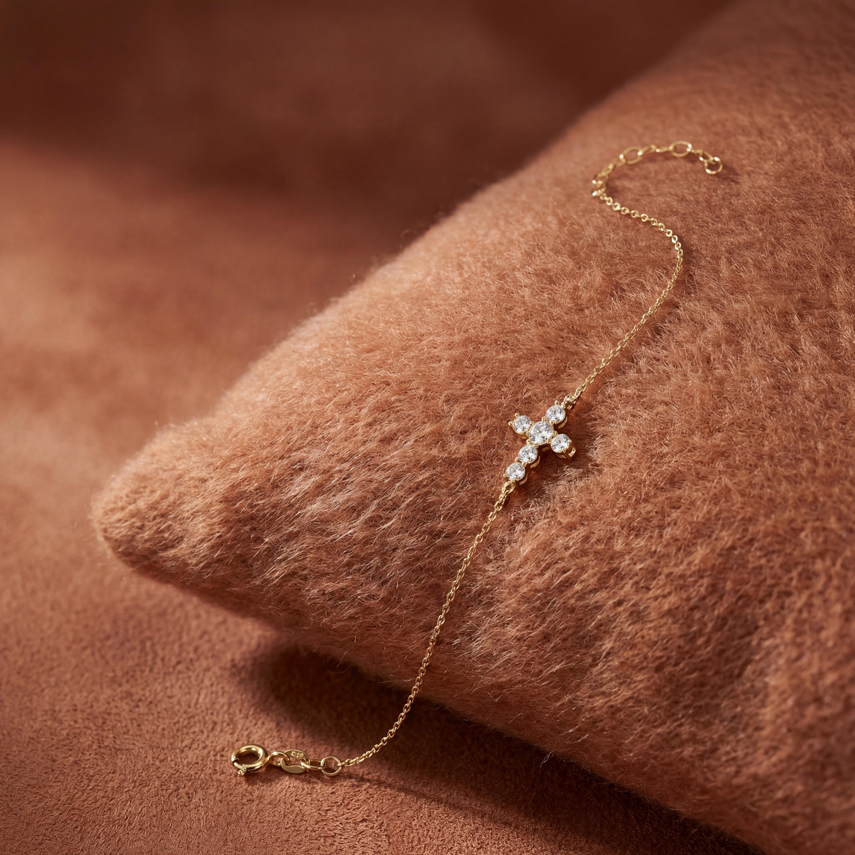 14K Solid Gold Cross Bracelet, Minimal Christian, Luxury Faith Bracelet, Dainty Religious Jewelry
