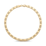 14K yellow gold tennis bracelet, polished square links alternating with CZ bars, lobster clasp