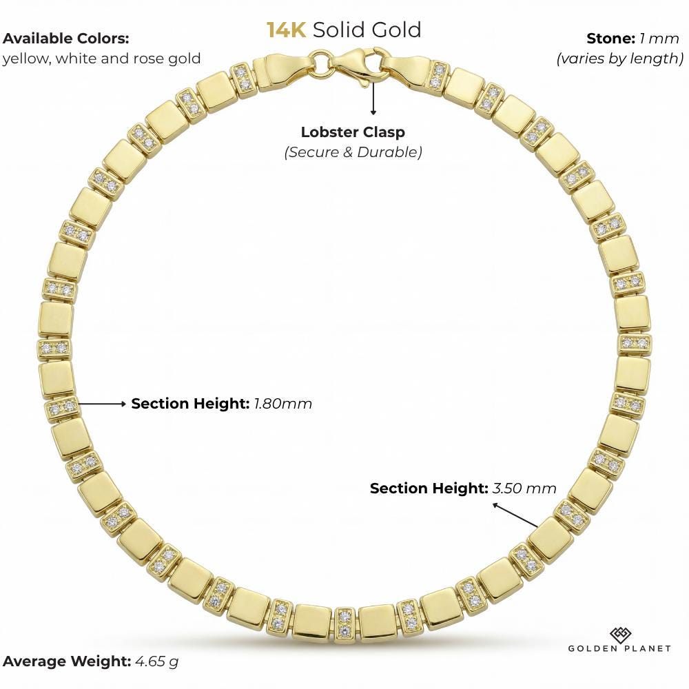 14K Gold Tennis Bracelet, CZ Stone Accent, Luxury Bracelet for Women, Elegant Jewelry Gift