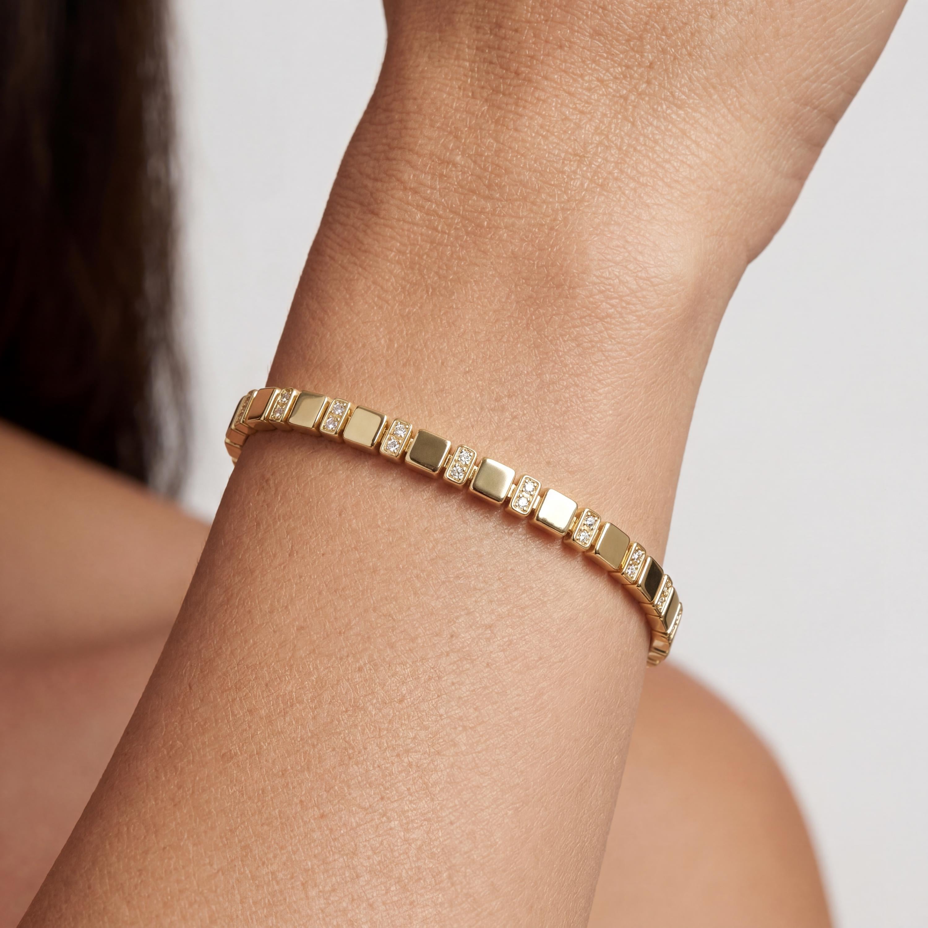 14K Gold Tennis Bracelet, CZ Stone Accent, Luxury Bracelet for Women, Elegant Jewelry Gift