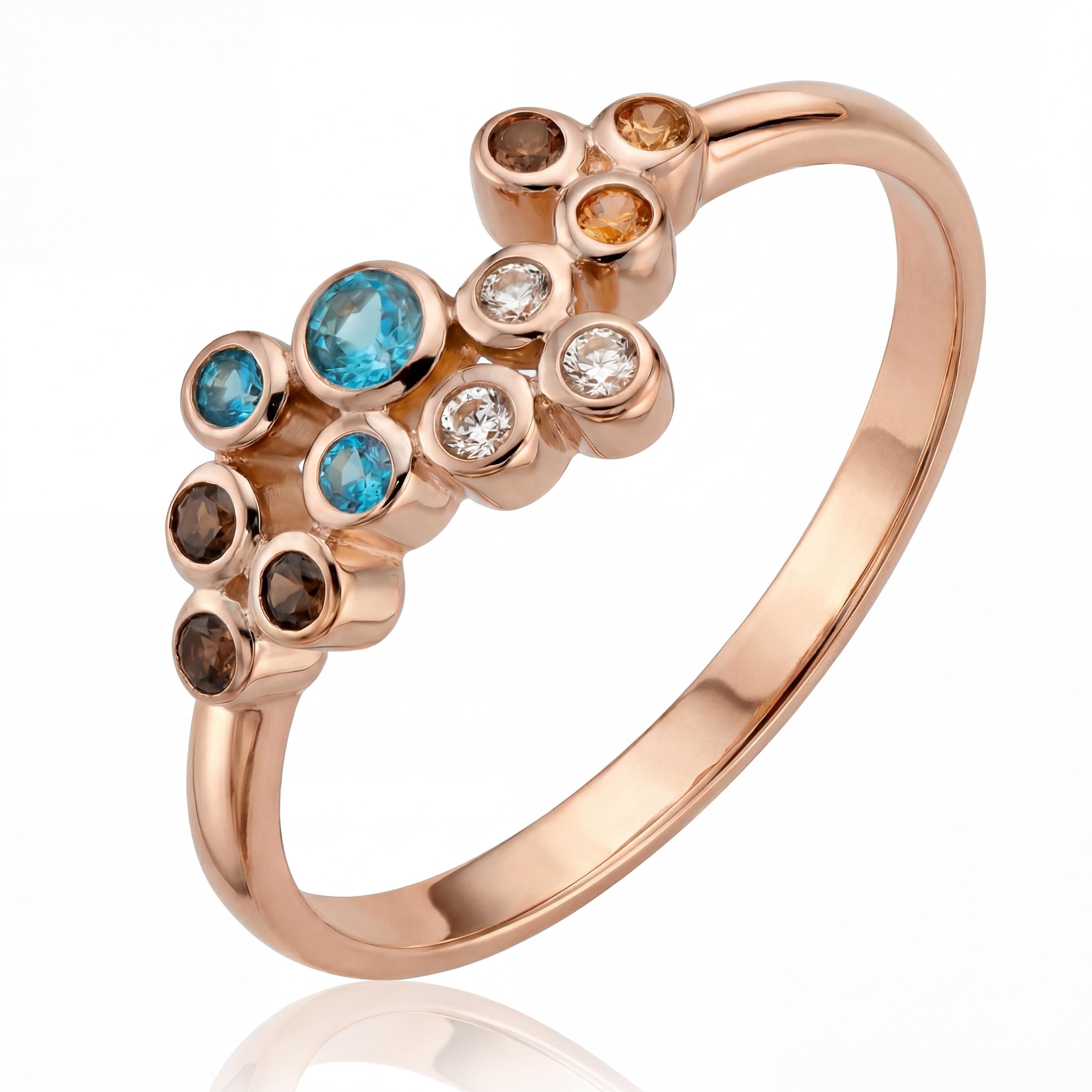 14K Solid Gold Multi Stone Ring, Colorful Cluster Gemstone Band - Dainty Fine Jewelry