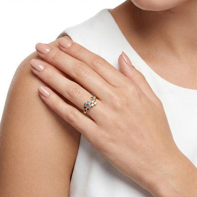 14K Solid Gold Multi Stone Ring, Colorful Cluster Gemstone Band - Dainty Fine Jewelry