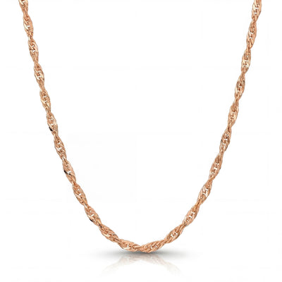 14K Solid Gold Singapore Chain Necklace, Twisted Rope, Minimal Elegant Layering Jewelry