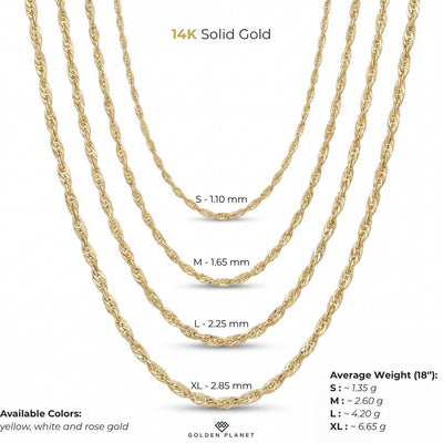 14K Solid Gold Singapore Chain Necklace, Twisted Rope, Minimal Elegant Layering Jewelry