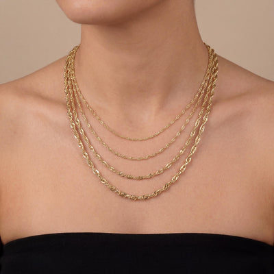 14K Solid Gold Singapore Chain Necklace, Twisted Rope, Minimal Elegant Layering Jewelry