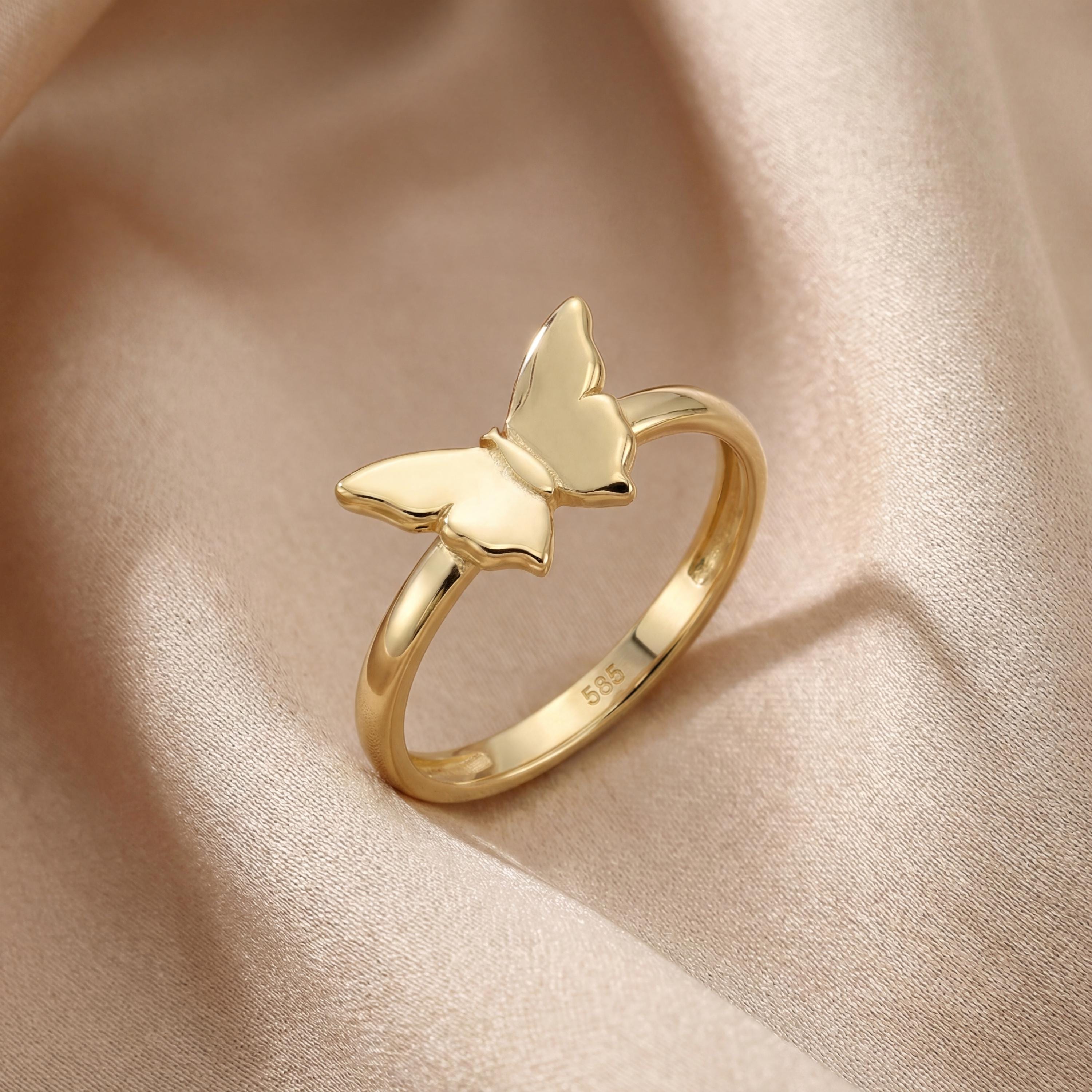 14K Solid Gold Butterfly Ring, Handmade Minimal Nature Inspired Fine Jewelry, Gift For Her